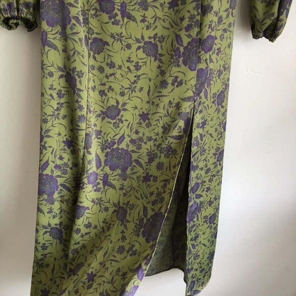 Urban Outfitters Kitty Printed Puff Sleeved Lilac Green Midi Dress - Picture 7 of 9